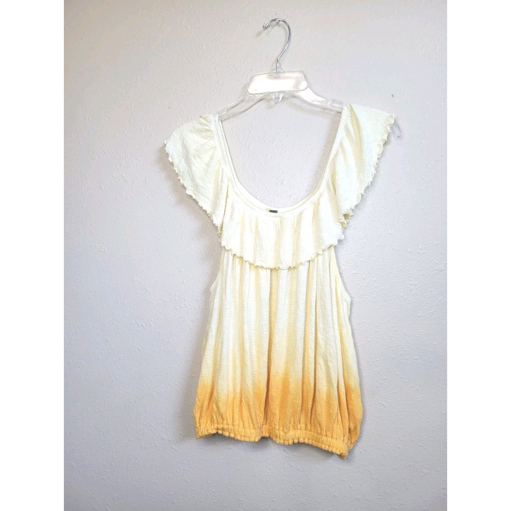 FREE PEOPLE Cora Lee Off The Shoulder Top Ruffle Ombre Yellow/Gold Size L